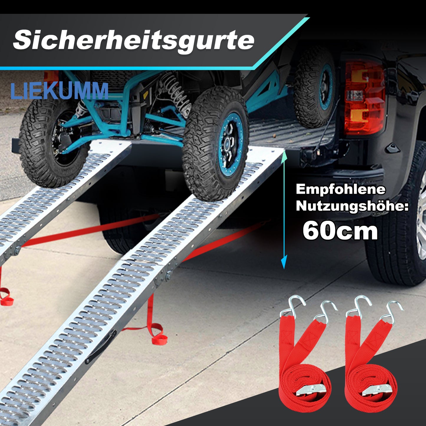 LIEKUMM Klappbare Stahl Auffahrrampe 210 cm – 440 kg, für Motorrad & Anhänger (2er Set)
