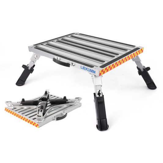 LIEKUMM Höhenverstellbarer Alu Tritthocker – Klappbar, Rutschfest, 450 kg