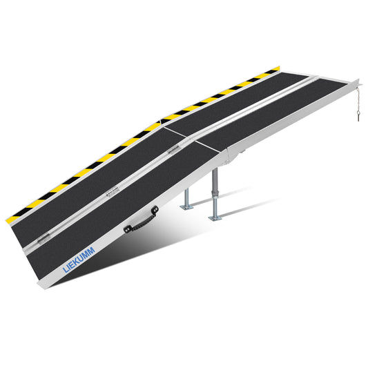 LIEKUMM Rollstuhlrampe 300 kg Tragkraft Aluminium Auffahrrampe rutschfest, Rollstuhlrampe für Treppen, Tragbare Rampe für Rollstuhl, Türschwellen, Zuhause