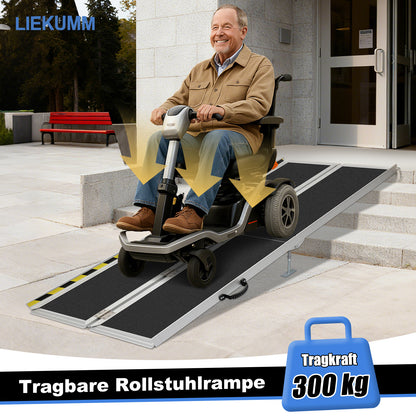 LIEKUMM Aluminium Rollstuhlrampe – Rutschfest, 300 kg Tragkraft, für Treppen & Zuhause