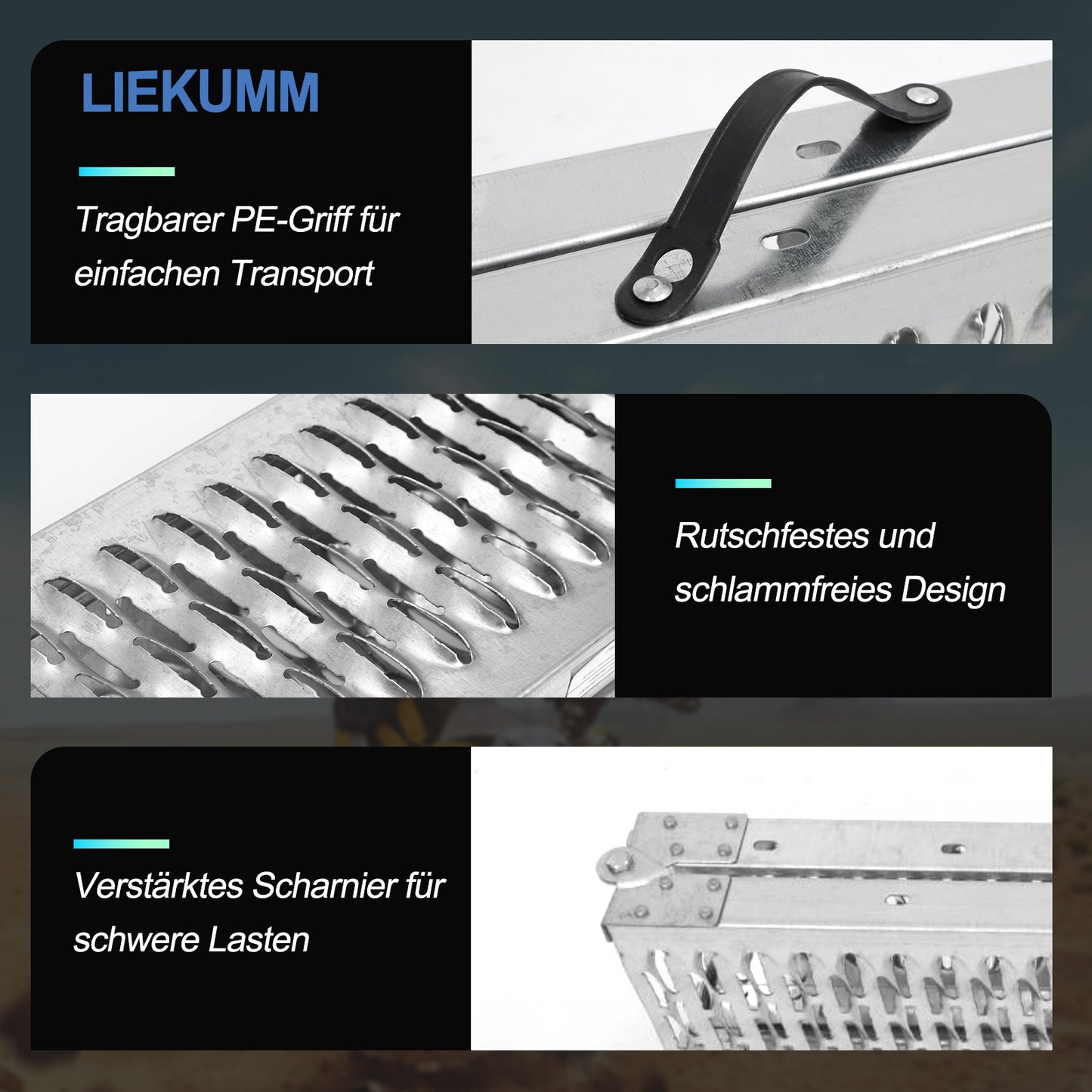 LIEKUMM 2er Set Stahl Auffahrrampe 170 cm – Klappbar, 440 kg Tragkraft