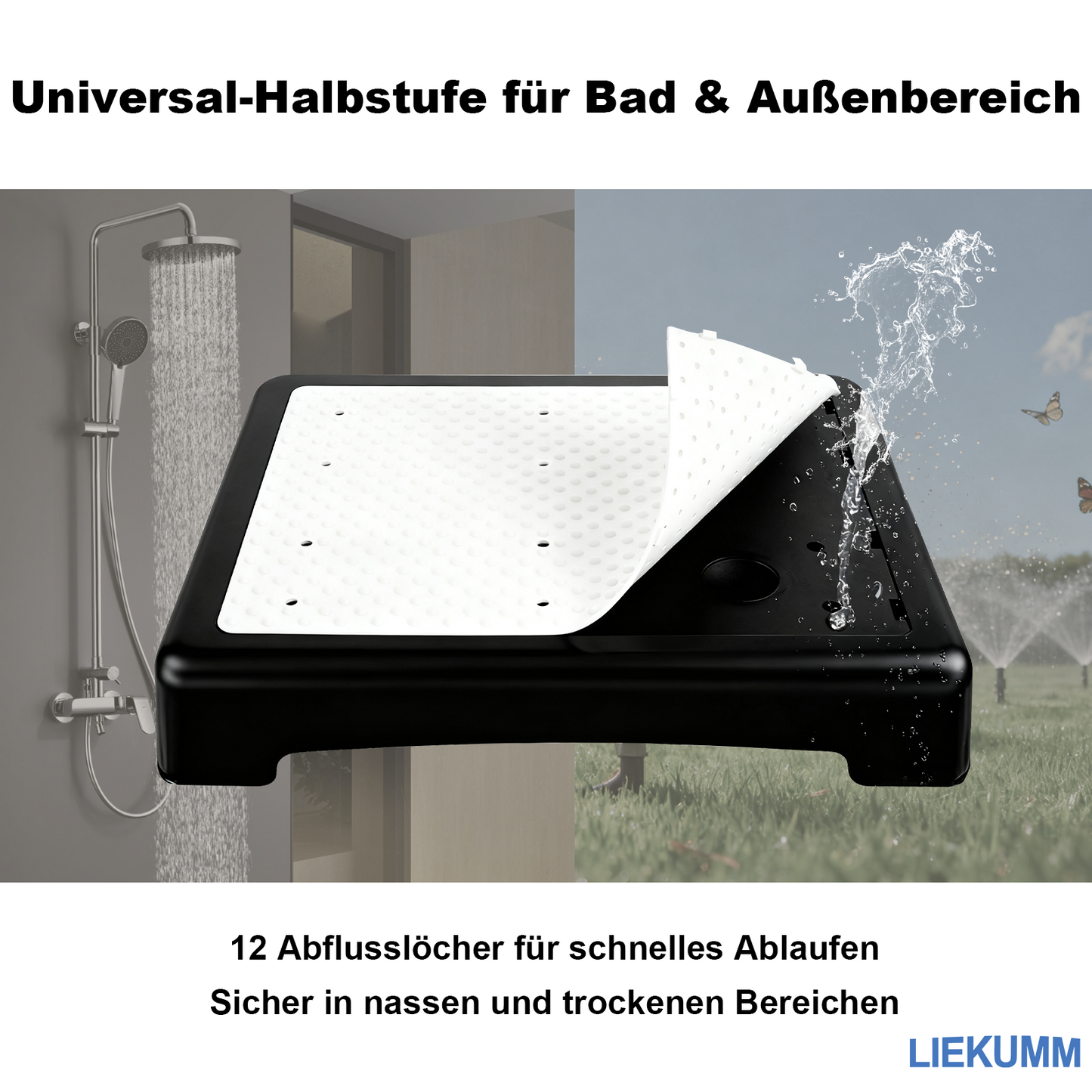 LIEKUMM Halbstufe 8,5 cm – Rutschfest, 220 kg, Einstiegshilfe für Bad & Alltag