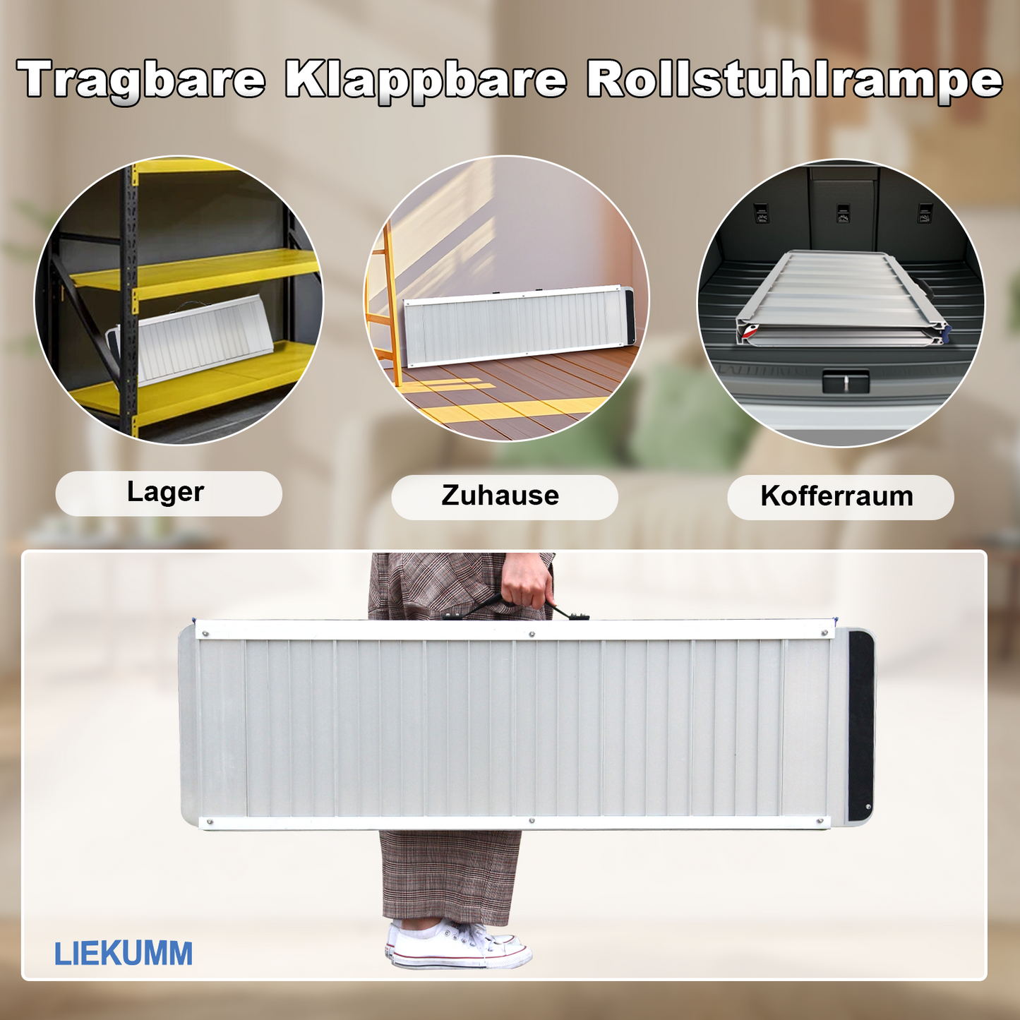 LIEKUMM Extra Breite Rollstuhlrampe 61-152 cm – Aluminium, klappbar, 300 kg