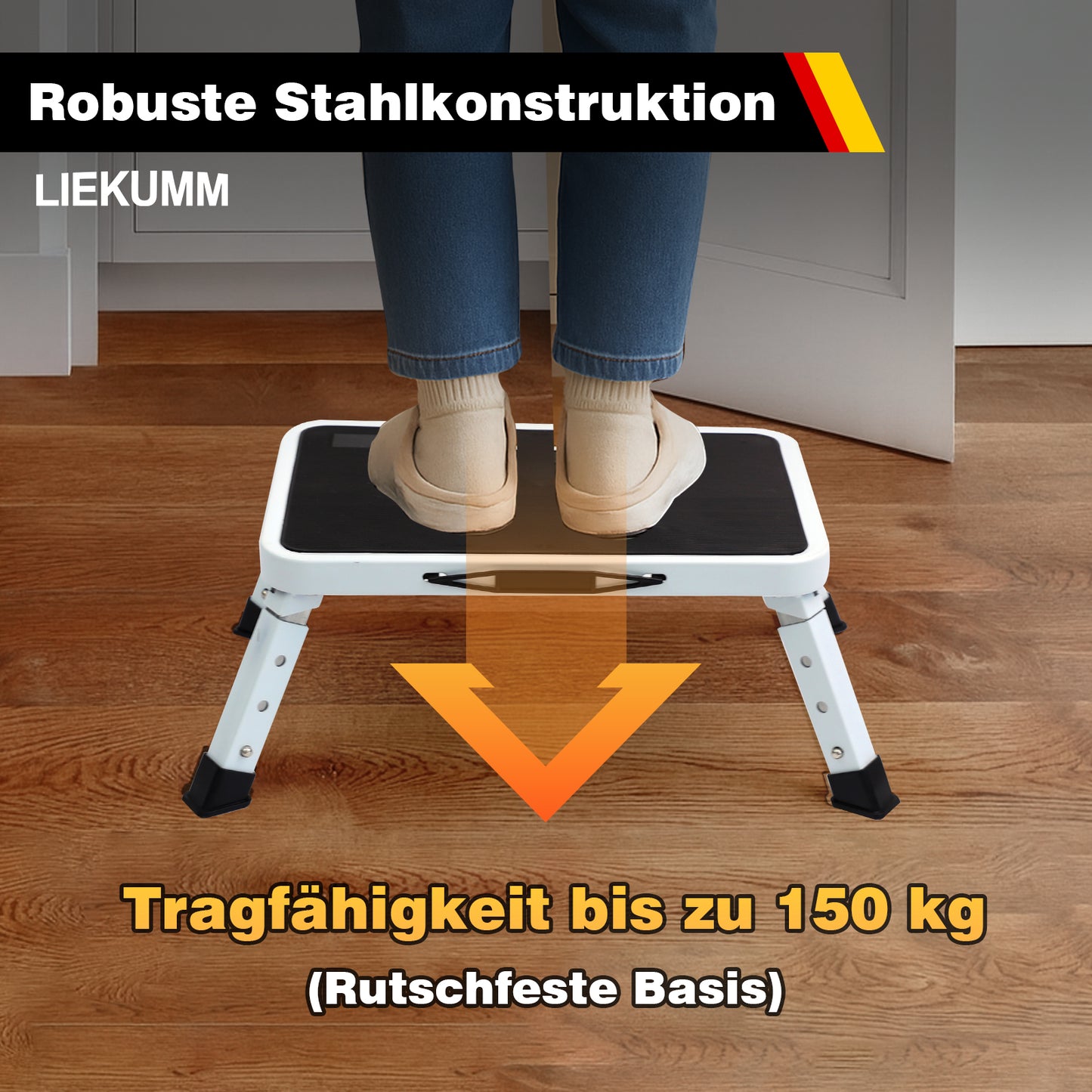 LIEKUMM 3-stufiger Klapphocker – Höhenverstellbar, Rutschfest, 150 kg