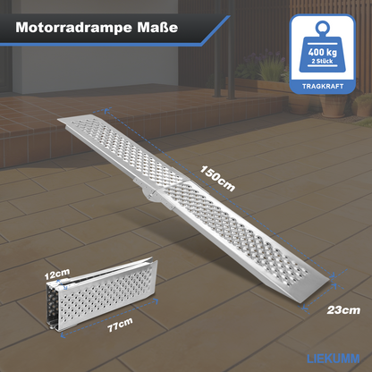 LIEKUMM 2er Set Aluminium Auffahrrampe 150 cm – Klappbar, 400 kg