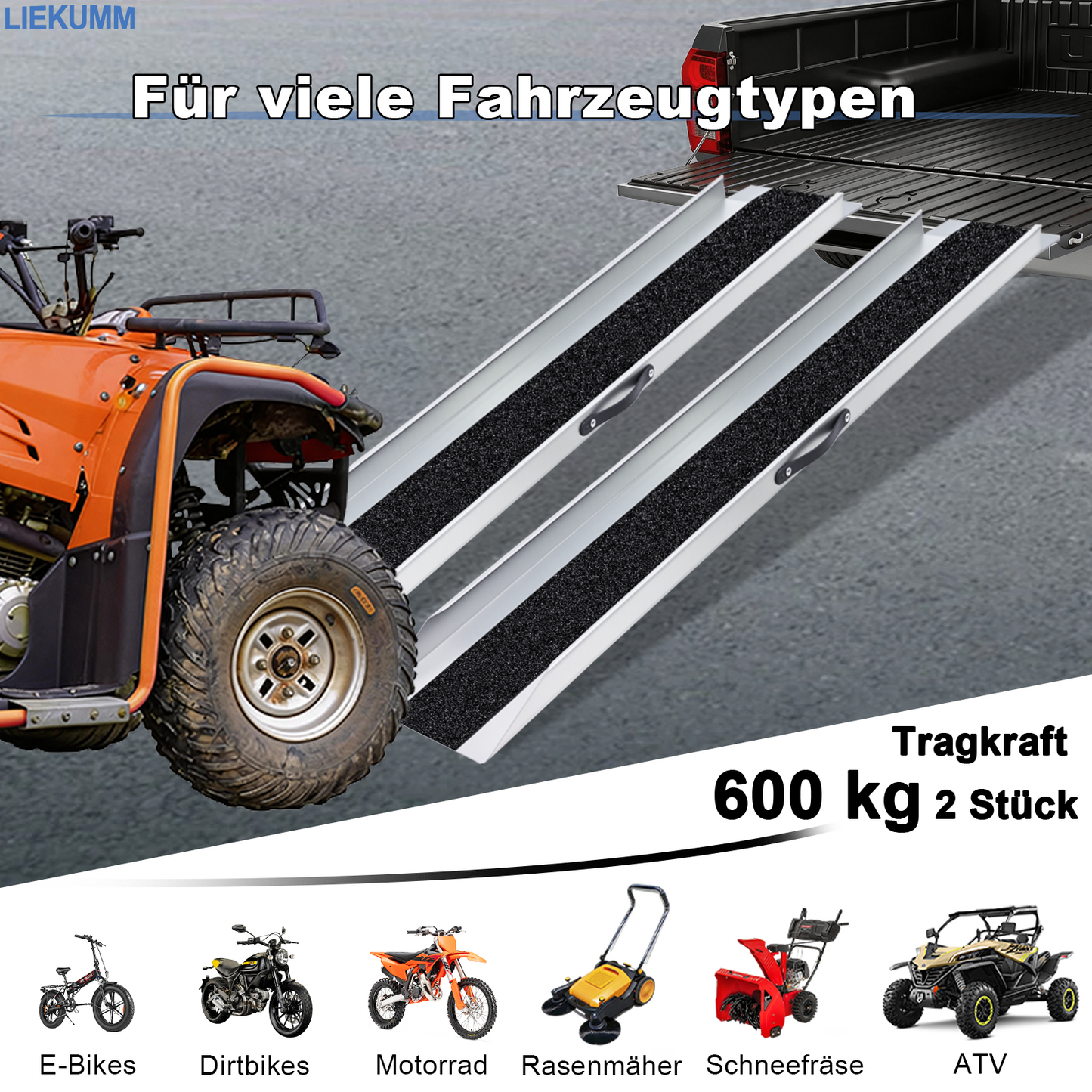 LIEKUMM 600 kg Stahl Motorrad Rampe, Laderampe für Motorrad, ATV, Elektromotorrad, Garage, Werkstatt, Anhänger