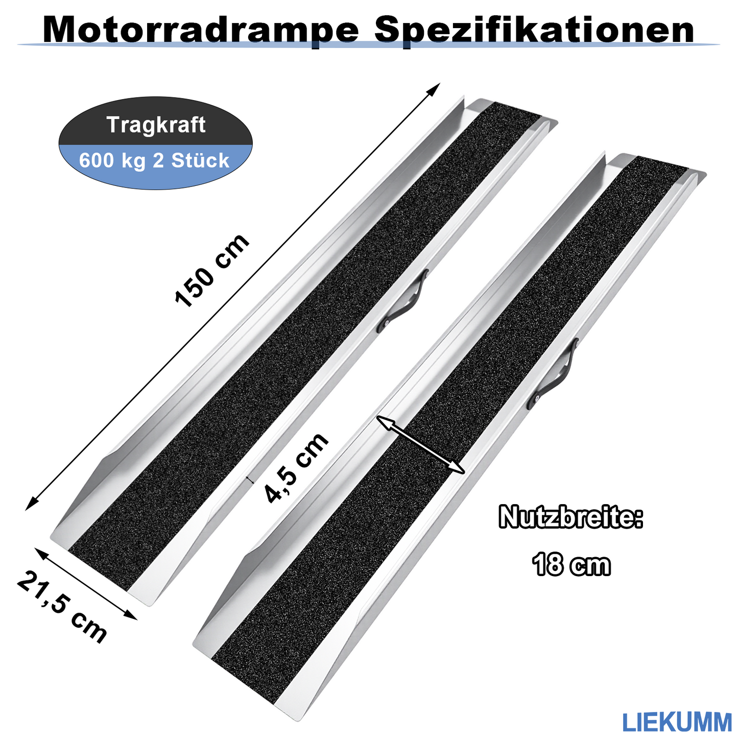 LIEKUMM 600 kg Stahl Motorrad Rampe, Laderampe für Motorrad, ATV, Elektromotorrad, Garage, Werkstatt, Anhänger