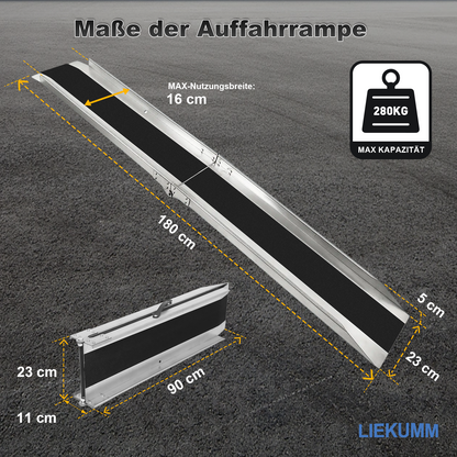 LIEKUMM Stahl Auffahrrampe 180 cm – Klappbar, 280 kg Tragkraft