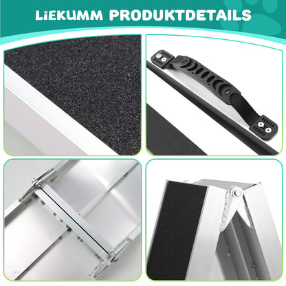 LIEKUMM Hunderrampe Klappbar, 180 kg Tragkraft Aluminium Rampe Hund, 184,5 x 38 cm Hundetreppe für Kleine Hunde, Hundetreppe Auto für LKWs und SUVs