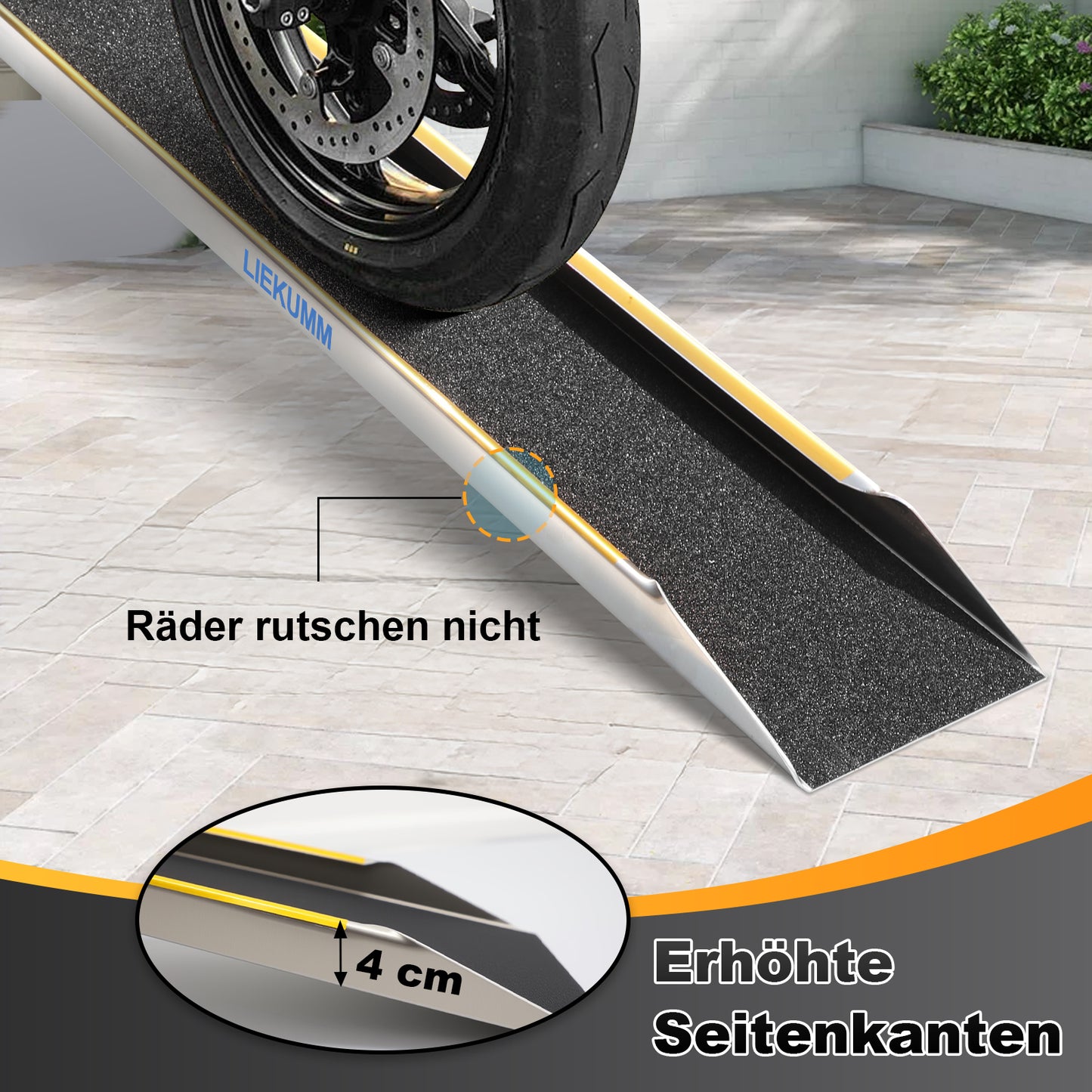 LIEKUMM 1 x 180 cm Auffahrrampe, 200 kg Tragkraft Aluminium Motorrad Rampe Klappbar