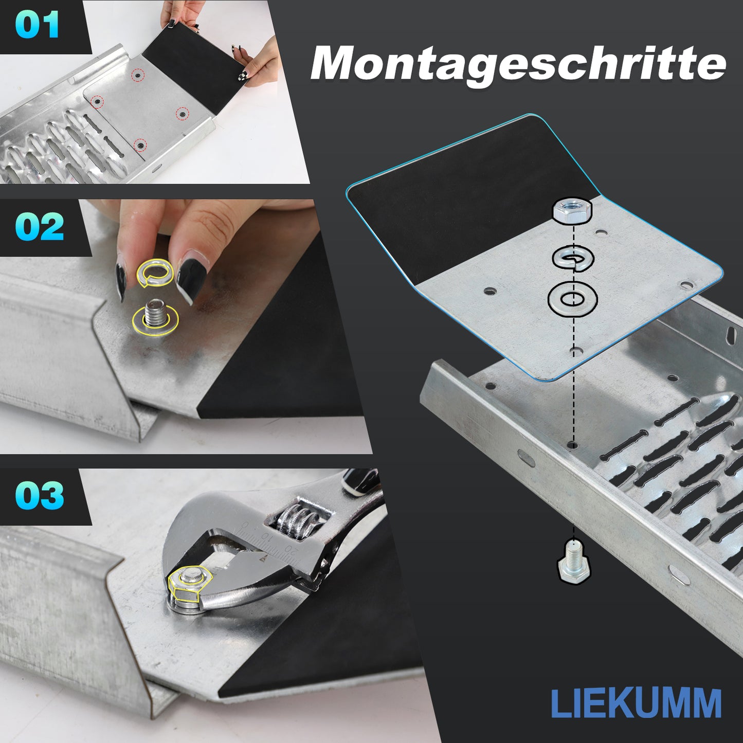 LIEKUMM 2er Set Stahl Auffahrrampe 170 cm – Klappbar, 440 kg Tragkraft