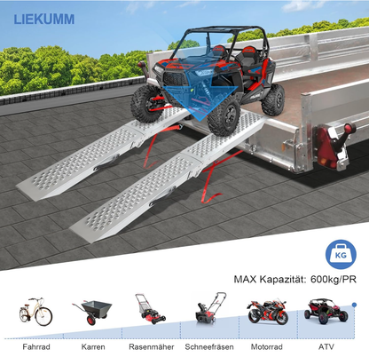 LIEKUMM 2X Auffahrrampe,150 cm Stahl Klabbar Laderampe, 600 kg Tragkraft Auffahrrampe für Anhänger, Treppe, Motorrad Rampe für ATV, LKW, Quad, E-Bikes