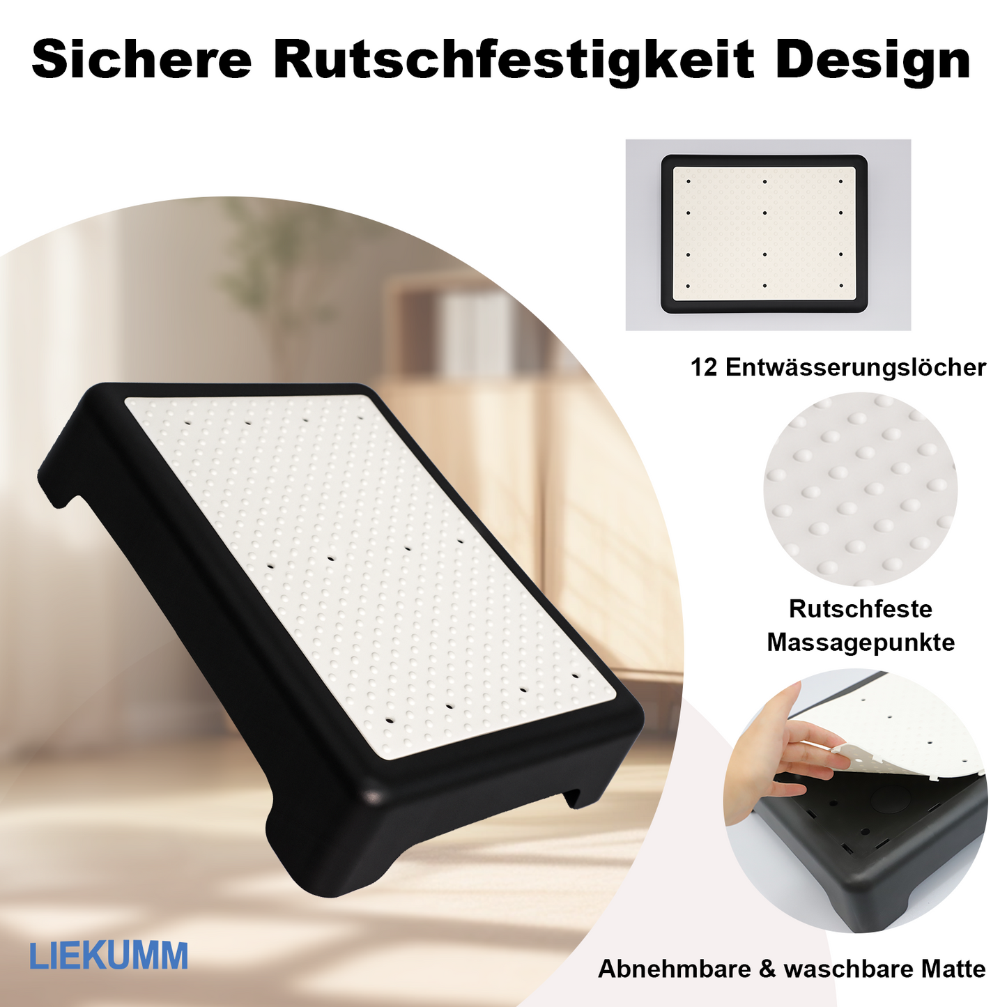 LIEKUMM Halbstufe 8,5 cm – Rutschfest, 220 kg, Einstiegshilfe für Bad & Alltag