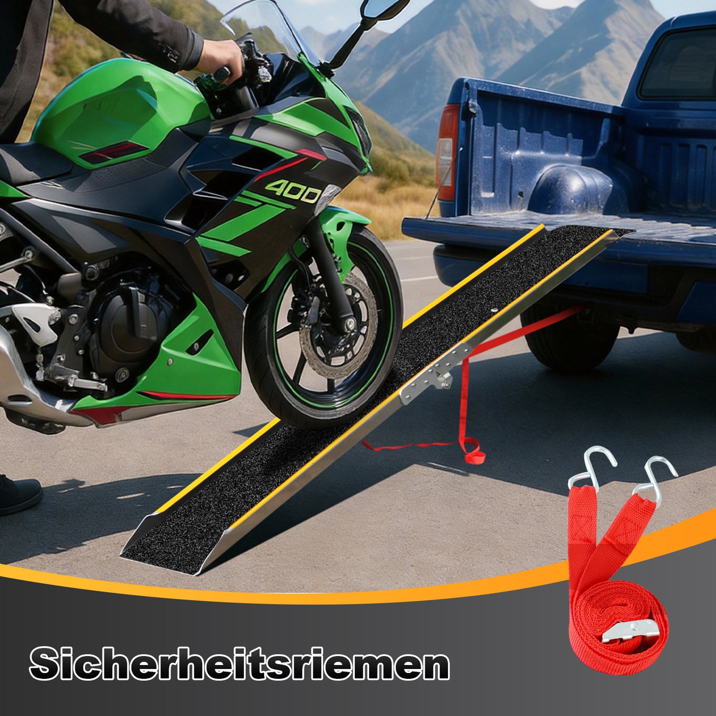 LIEKUMM 1 x 180 cm Auffahrrampe, 200 kg Tragkraft Aluminium Motorrad Rampe Klappbar