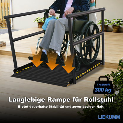 LIEKUMM Rollstuhlrampe mit Handläufen 91 × 91 cm – Aluminium, 300 kg
