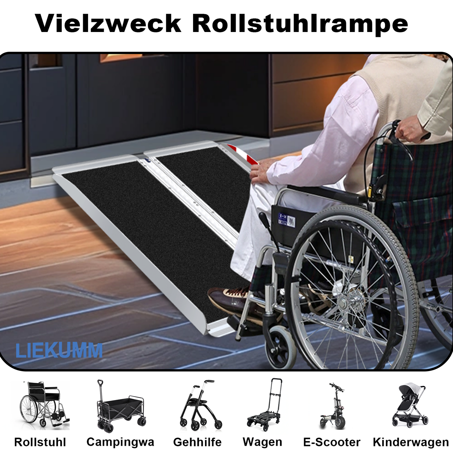 LIEKUMM Extra Breite Rollstuhlrampe 61-152 cm – Aluminium, klappbar, 300 kg
