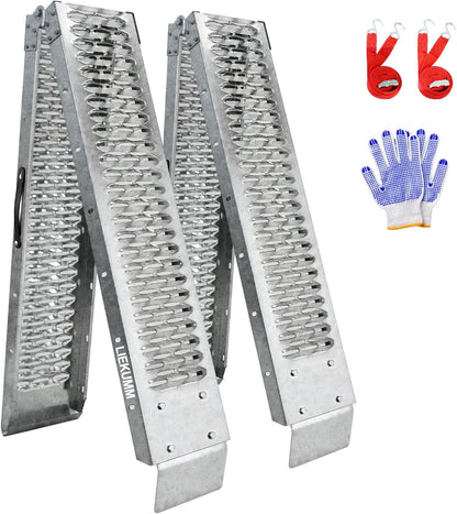 LIEKUMM 2X Klappbare Auffahrrampen, 210 cm Stahlrampe, 440 kg Tragkraft für Anhänger, Motorrad, Rasenmäher, PKW Auto