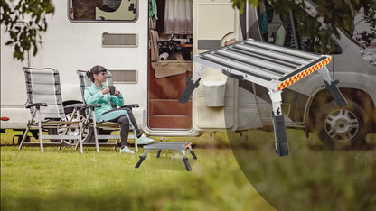 LIEKUMM Klapptritt aus Aluminium, 450 kg belastbar, rutschfeste Plattform, höhenverstellbar, mit Leuchtstreifen