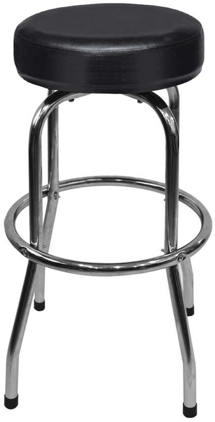 Tabouret de bar pivotant / tabouret d'atelier avec cadre chromé recouvert de cuir noir, supporte jusqu'à 300 lb, noir (RDB2002B)