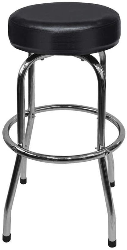 Tabouret de bar pivotant / tabouret d'atelier avec cadre chromé recouvert de cuir noir, supporte jusqu'à 300 lb, noir (RDB2002B)